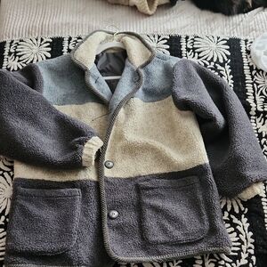 Mulberry Kids Colorblock Sherpa Jacket in Gray, Cream & Charcoal